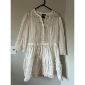 Lace-Trim Mini Dress Gap L 100% Cotton Voile Tiered Lace Insert Crewneck